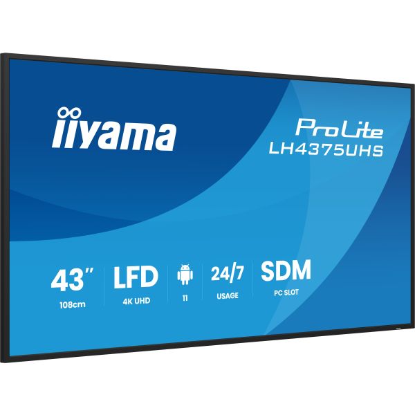 iiyama LH4375UHS-B2AG beeldkrant Digitale signage flatscreen 108 cm (42.5") LCD Wifi 500 cd/m² 4K Ultra HD Zwart Type processor Android 11 24/7 (LH4375UHS-B2AG)