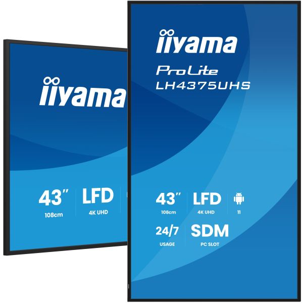 iiyama LH4375UHS-B2AG beeldkrant Digitale signage flatscreen 108 cm (42.5") LCD Wifi 500 cd/m² 4K Ultra HD Zwart Type processor Android 11 24/7 (LH4375UHS-B2AG)