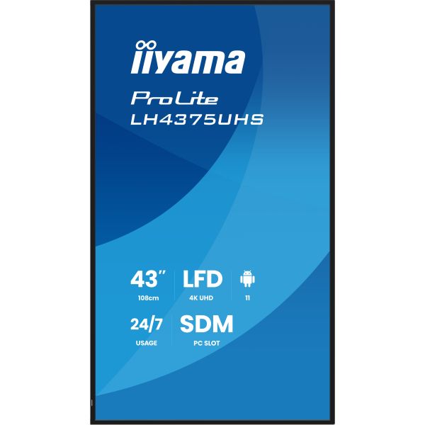 iiyama LH4375UHS-B2AG beeldkrant Digitale signage flatscreen 108 cm (42.5") LCD Wifi 500 cd/m² 4K Ultra HD Zwart Type processor Android 11 24/7 (LH4375UHS-B2AG)