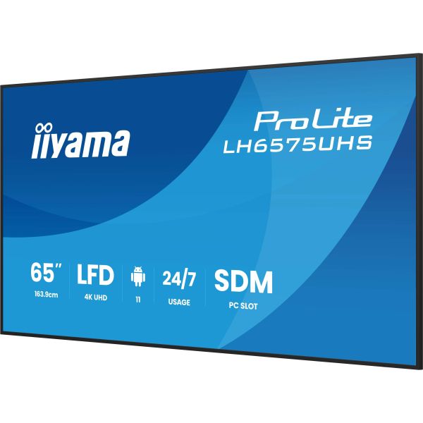 iiyama LH6575UHS-B2AG beeldkrant Digitale signage flatscreen 163,8 cm (64.5") LCD Wifi 500 cd/m² 4K Ultra HD Zwart Type processor Android 11 24/7 (LH6575UHS-B2AG)