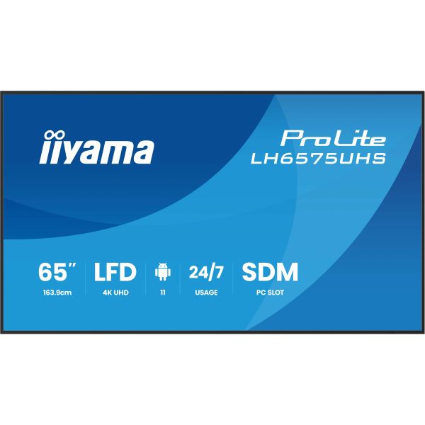 iiyama LH6575UHS-B2AG beeldkrant Digitale signage flatscreen 163,8 cm (64.5") LCD Wifi 500 cd/m² 4K Ultra HD Zwart Type processor Android 11 24/7 (LH6575UHS-B2AG)