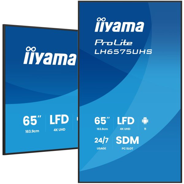 iiyama LH6575UHS-B2AG beeldkrant Digitale signage flatscreen 163,8 cm (64.5") LCD Wifi 500 cd/m² 4K Ultra HD Zwart Type processor Android 11 24/7 (LH6575UHS-B2AG)
