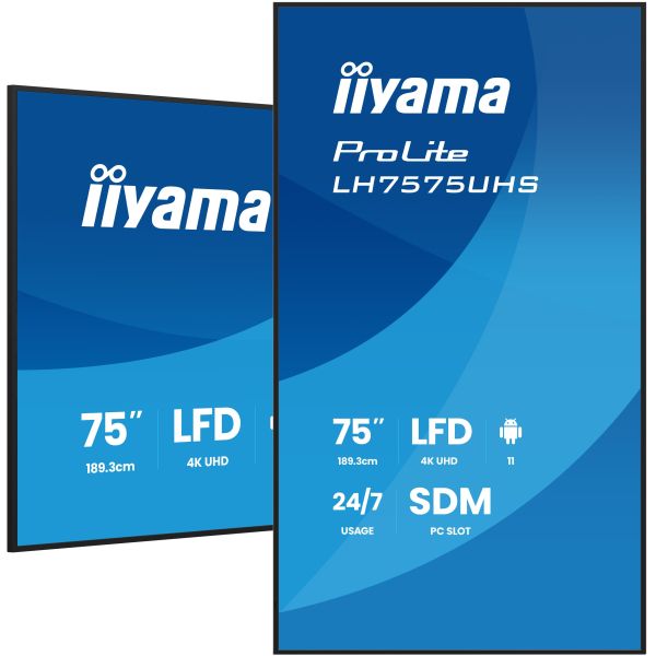 iiyama LH7575UHS-B2AG beeldkrant Digitale signage flatscreen 190,5 cm (75") LCD Wifi 500 cd/m² 4K Ultra HD Zwart Type processor Android 11 24/7 (LH7575UHS-B2AG)