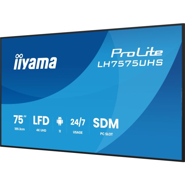 iiyama LH7575UHS-B2AG beeldkrant Digitale signage flatscreen 190,5 cm (75") LCD Wifi 500 cd/m² 4K Ultra HD Zwart Type processor Android 11 24/7 (LH7575UHS-B2AG) iiyama LH7575UHS-B2AG beeldkrant Digitale signage flatscreen 190,5 cm (75") LCD Wifi 500 cd/m² 4K Ultra HD Zwart Type processor Android 11 24/7 (LH7575UHS-B2AG)