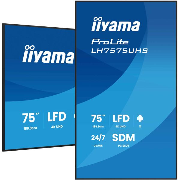 iiyama LH7575UHS-B2AG beeldkrant Digitale signage flatscreen 190,5 cm (75") LCD Wifi 500 cd/m² 4K Ultra HD Zwart Type processor Android 11 24/7 (LH7575UHS-B2AG)
