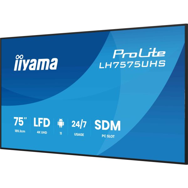 iiyama LH7575UHS-B2AG beeldkrant Digitale signage flatscreen 190,5 cm (75") LCD Wifi 500 cd/m² 4K Ultra HD Zwart Type processor Android 11 24/7 (LH7575UHS-B2AG)