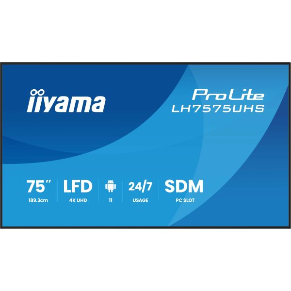 iiyama LH7575UHS-B2AG beeldkrant Digitale signage flatscreen 190,5 cm (75") LCD Wifi 500 cd/m² 4K Ultra HD Zwart Type processor Android 11 24/7 (LH7575UHS-B2AG)
