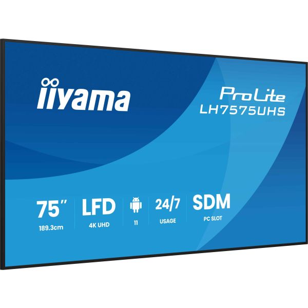iiyama LH7575UHS-B2AG beeldkrant Digitale signage flatscreen 190,5 cm (75") LCD Wifi 500 cd/m² 4K Ultra HD Zwart Type processor Android 11 24/7 (LH7575UHS-B2AG)