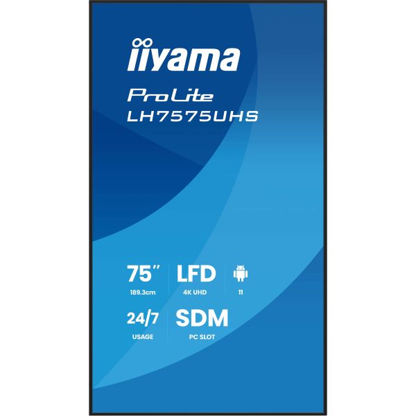 iiyama LH7575UHS-B2AG beeldkrant Digitale signage flatscreen 190,5 cm (75") LCD Wifi 500 cd/m² 4K Ultra HD Zwart Type processor Android 11 24/7 (LH7575UHS-B2AG)