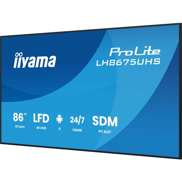 iiyama LH8675UHS-B2AG beeldkrant Digitale signage flatscreen 2,17 m (85.6") LCD Wifi 500 cd/m² 4K Ultra HD Zwart Type processor Android 11 24/7 (LH8675UHS-B2AG)