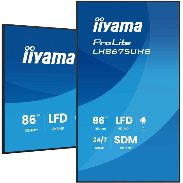 iiyama LH8675UHS-B2AG beeldkrant Digitale signage flatscreen 2,17 m (85.6") LCD Wifi 500 cd/m² 4K Ultra HD Zwart Type processor Android 11 24/7 (LH8675UHS-B2AG)