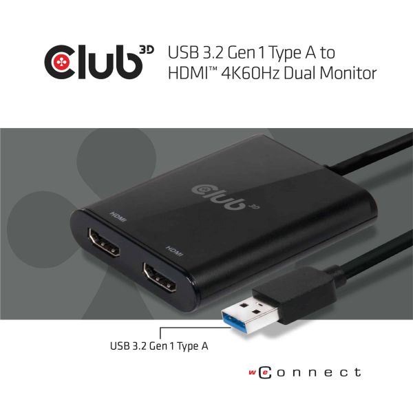 CLUB3D USB A to HDMI™ 2.0 Dual Monitor 4K 60Hz (CSV-1474)