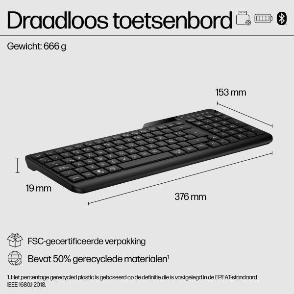HP 475 Dual-Mode WL KBD EMEA-INTL English Loc-Euro plug toetsenbord Zwart (7N7B9UT#ABB)