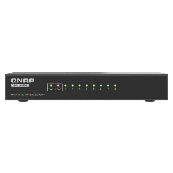 QNAP QSW-1108-8T-R2 netwerk-switch Unmanaged 2.5G Ethernet (100/1000/2500) Desktop Zwart (QSW-1108-8T-R2)