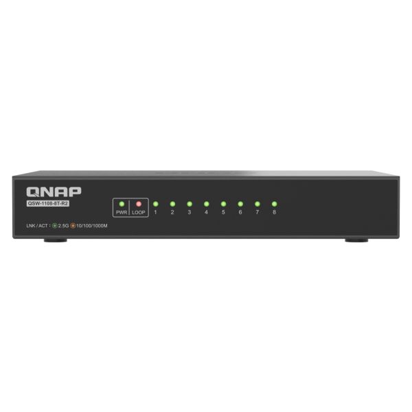 QNAP QSW-1108-8T-R2 netwerk-switch Unmanaged 2.5G Ethernet (100/1000/2500) Desktop Zwart (QSW-1108-8T-R2)