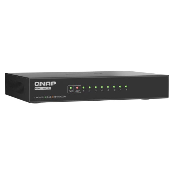 QNAP QSW-1108-8T-R2 netwerk-switch Unmanaged 2.5G Ethernet (100/1000/2500) Desktop Zwart (QSW-1108-8T-R2)