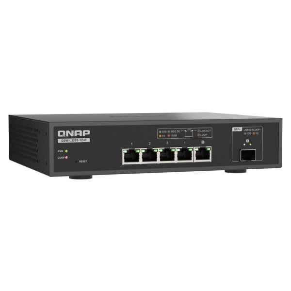 QNAP QSW-L3205-1C4T 4 Managed 10G Ethernet (100/1000/10000) Desktop Zwart (QSW-L3205-1C4T)