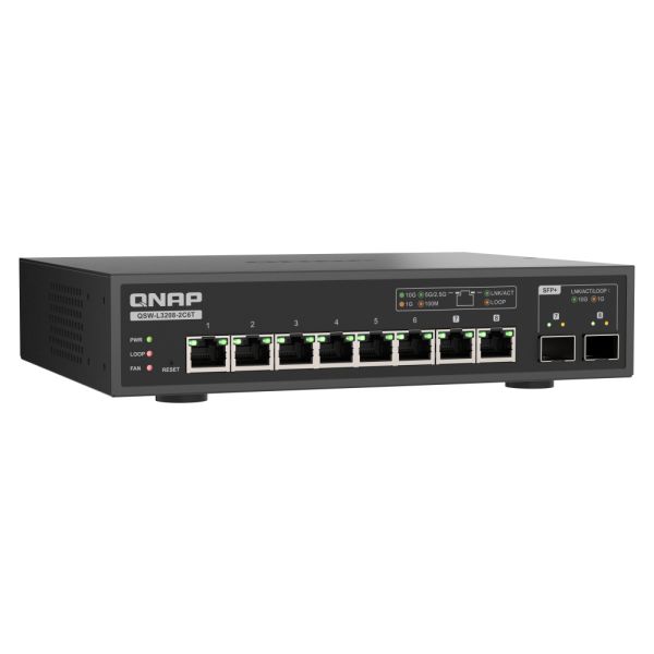 QNAP QSW-L3208-2C6T netwerk-switch Managed 10G Ethernet (100/1000/10000) Desktop Zwart (QSW-L3208-2C6T)