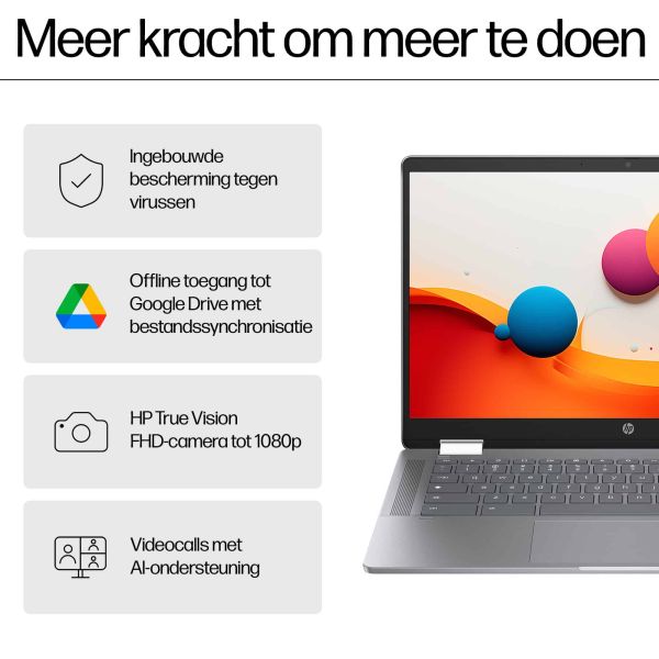 HP Chromebook x360 14b-cd0625nd Intel® N N200 35,6 cm (14") Touchscreen Full HD 8 GB LPDDR5-SDRAM 128 GB eUFS Wi-Fi 6 (802.11ax) ChromeOS Zilver (A2RA9EA#ABH)