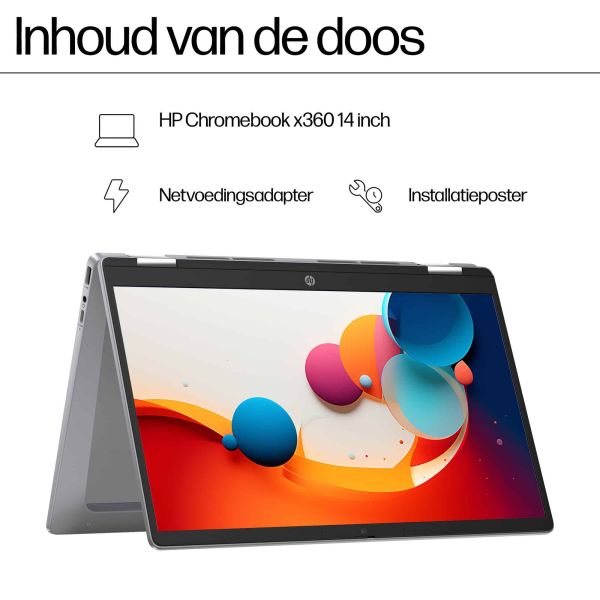 HP Chromebook x360 14b-cd0625nd Intel® N N200 35,6 cm (14") Touchscreen Full HD 8 GB LPDDR5-SDRAM 128 GB eUFS Wi-Fi 6 (802.11ax) ChromeOS Zilver (A2RA9EA#ABH)
