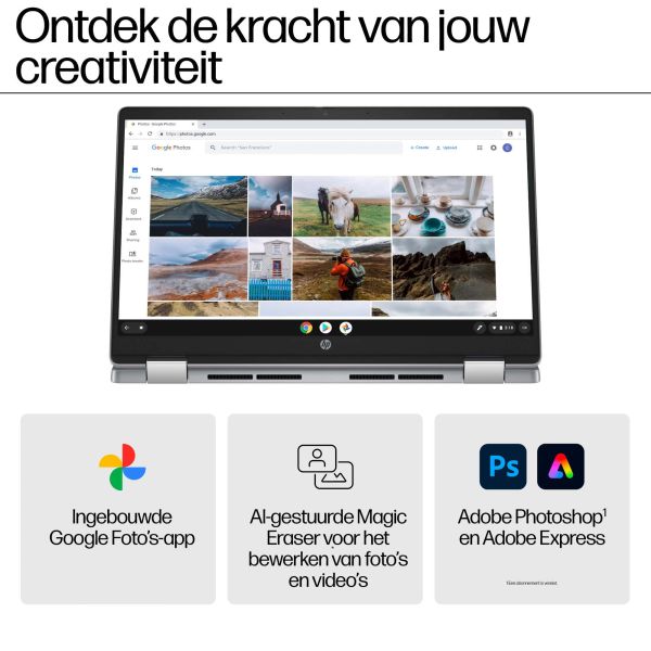HP Chromebook x360 14b-cd0625nd Intel® N N200 35,6 cm (14") Touchscreen Full HD 8 GB LPDDR5-SDRAM 128 GB eUFS Wi-Fi 6 (802.11ax) ChromeOS Zilver (A2RA9EA#ABH)