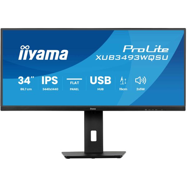 iiyama ProLite XUB3493WQSU-B6 computer monitor 86,4 cm (34") 3440 x 1440 Pixels UltraWide Quad HD LED Zwart (XUB3493WQSU-B6) iiyama ProLite XUB3493WQSU-B6 computer monitor 86,4 cm (34") 3440 x 1440 Pixels UltraWide Quad HD LED Zwart (XUB3493WQSU-B6)