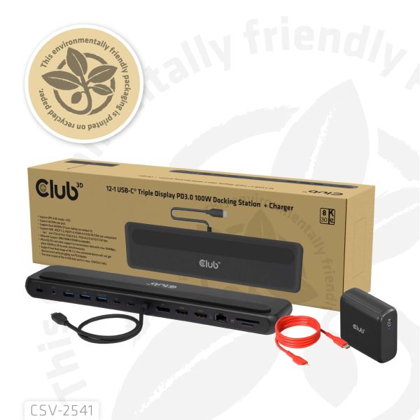 CLUB3D CSV-2541 laptop dock & poortreplicator Docking USB 3.2 Gen 1 (3.1 Gen 1) Type-C Zwart (CSV-2541)