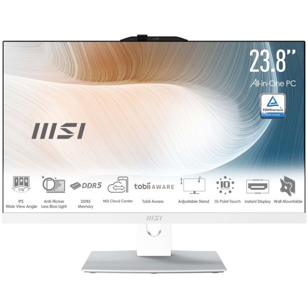 MSI Modern AM242TP 1M-1874AT Intel Core 5 120U 60,5 cm (23.8") 1920 x 1080 Pixels Touchscreen Alles-in-één-pc 16 GB DDR5-SDRAM 512 GB SSD Windows 11 Home Wi-Fi 6E (802.11ax) Wit (00AE0722-1874)
