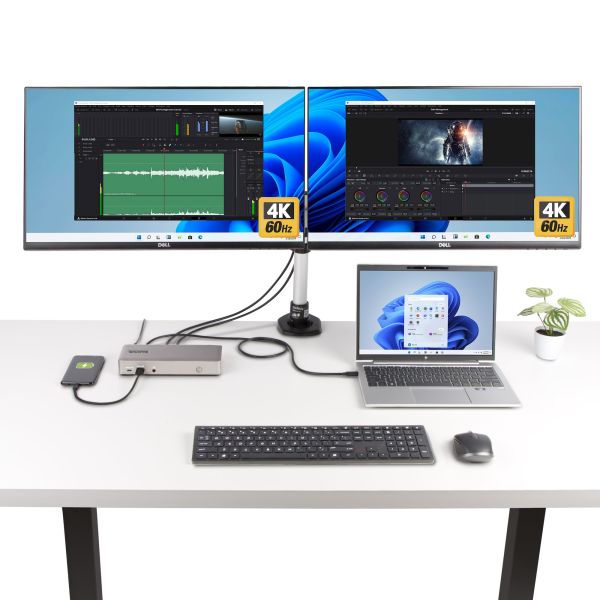 StarTech.com Triple-Monitor USB4 Docking Station, 4K 60Hz HDMI of DisplayPort, 100W Laptop Charging, 2.5GbE, USB-C Multi-Monitor Dock, Zonder Drivers (150UE-USB4DOCKTRIPLE)