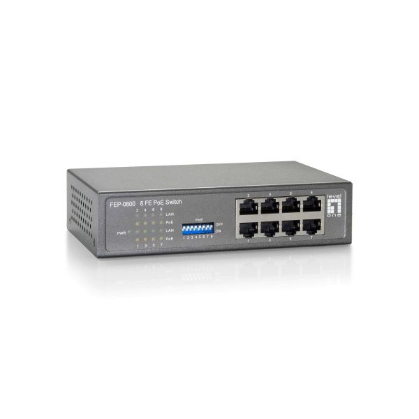 LevelOne FEP-0800 netwerk-switch Fast Ethernet (10/100) Power over Ethernet (PoE) Zwart, Grijs (FEP-0800)