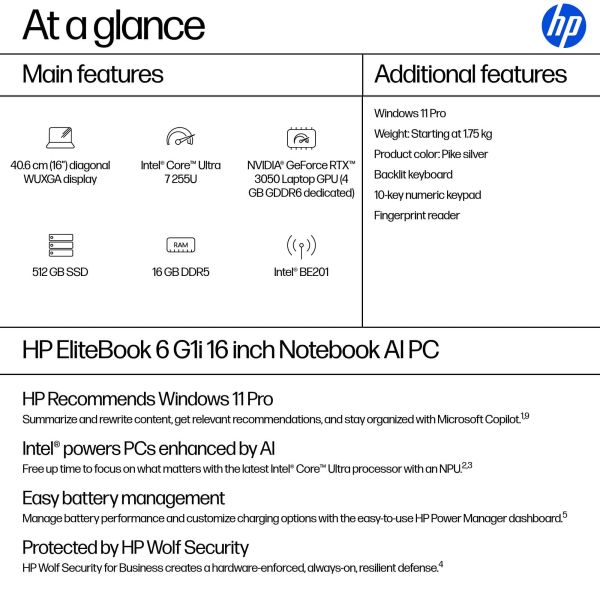 HP EliteBook 6 G1i 16 inch Notebook AI PC Laptop 512 GB SSD Windows 11 Pro (AD2W0ET#ABH)