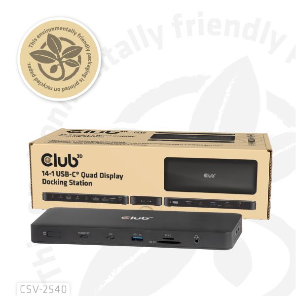 CLUB3D Club 3D 14-in-1 USB-C® Quad Display Dockingstation – 4 Schermen & 100W Snelladen (CSV-2540)