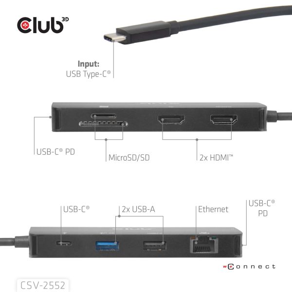 CLUB3D 9-1 Dual HDMI™ USB-C® Hub PD3.0 100W (CSV-2552)