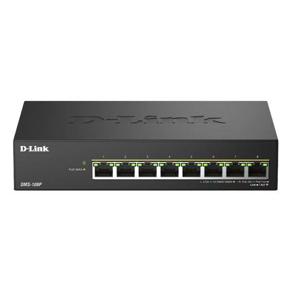 D-Link DMS-108P/E netwerk-switch Unmanaged 2.5G Ethernet (100/1000/2500) Power over Ethernet (PoE) Zwart (DMS-108P/E)