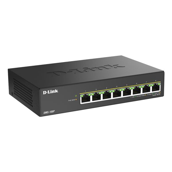 D-Link DMS-108P/E netwerk-switch Unmanaged 2.5G Ethernet (100/1000/2500) Power over Ethernet (PoE) Zwart (DMS-108P/E)