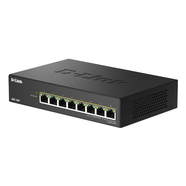 D-Link DMS-108P/E netwerk-switch Unmanaged 2.5G Ethernet (100/1000/2500) Power over Ethernet (PoE) Zwart (DMS-108P/E)