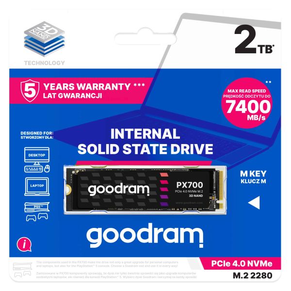 Goodram PX700 SSD SSDPR-PX700-02T-80 internal solid state drive 2 TB M.2 PCI Express 4.0 NVMe 3D NAND (SSDPR-PX700-02T-80) Goodram PX700 SSD SSDPR-PX700-02T-80 internal solid state drive 2 TB M.2 PCI Express 4.0 NVMe 3D NAND (SSDPR-PX700-02T-80)