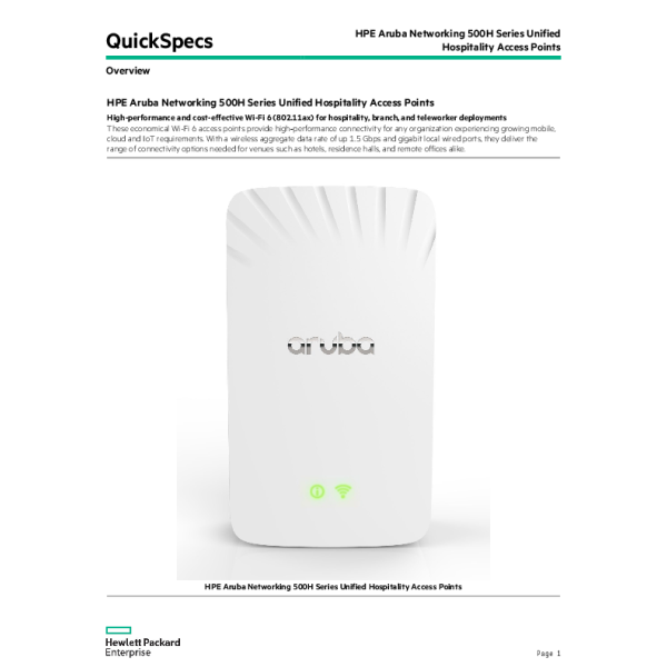 HPE Aruba Networking AP-503H WiFi 6 Hospitality Access Point (R3V36AR)