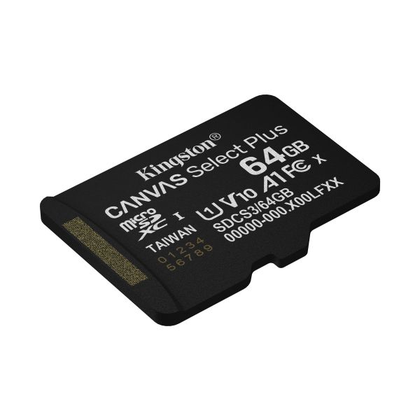Kingston Technology 64GB microSDXC Canvas Select Plus Gen3 100MB/s A1 kaart + adapter (SDCS3/64GB)