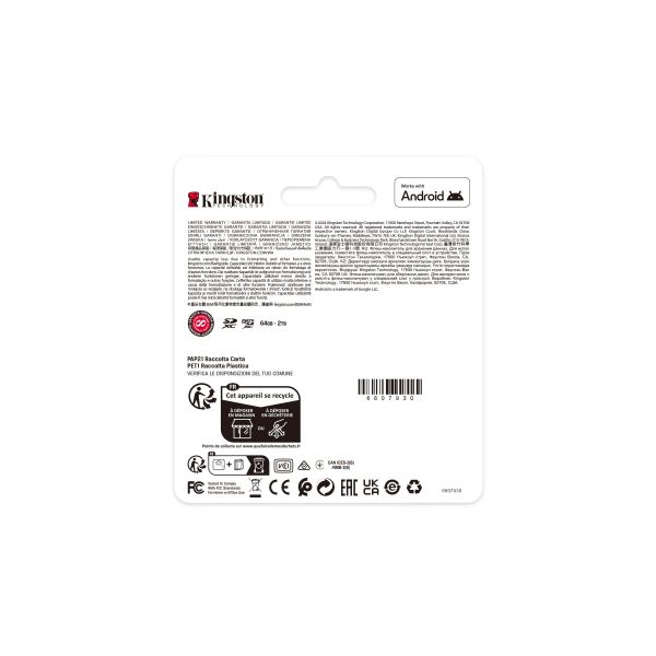 Kingston Technology 64GB microSDXC Canvas Select Plus Gen3 100MB/s A1 kaart + adapter (SDCS3/64GB)