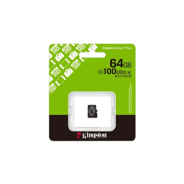 Kingston Technology 64GB micSDXC Canvas Select Plus Gen3 100R A1 enkel pakket zonder ADP (SDCS3/64GBSP)