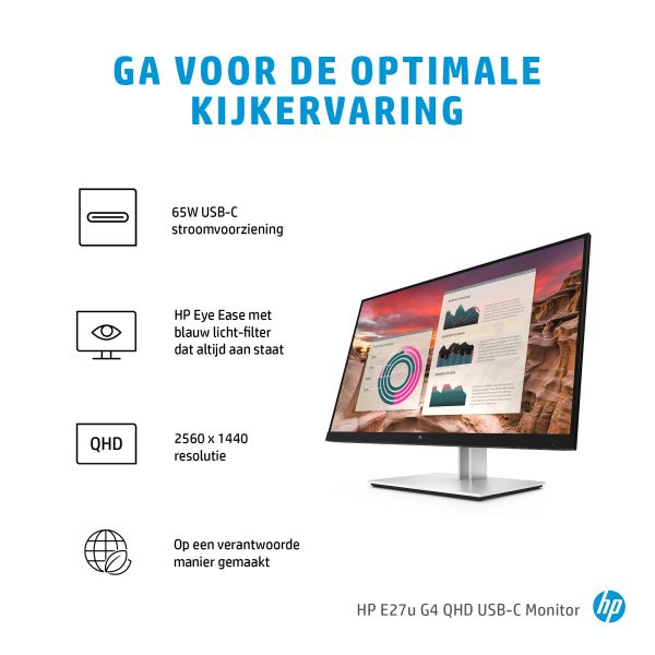 HP E24u G4 computer monitor 60,5 cm (23.8") 1920 x 1080 Pixels Full HD LCD Zwart, Zilver (189T0AA#ABB)