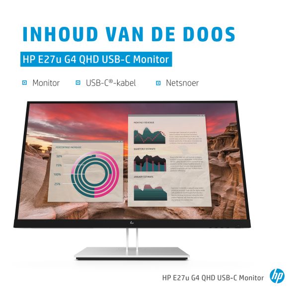 HP E24u G4 computer monitor 60,5 cm (23.8") 1920 x 1080 Pixels Full HD LCD Zwart, Zilver (189T0AA#ABB)
