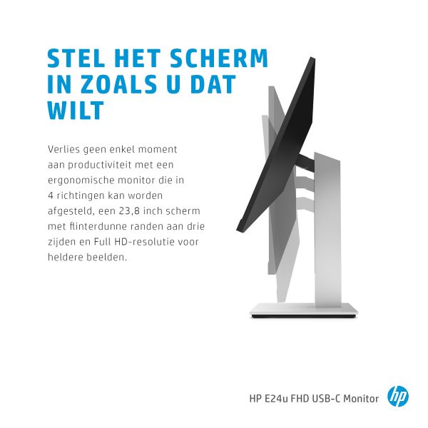 HP E24u G4 computer monitor 60,5 cm (23.8") 1920 x 1080 Pixels Full HD LCD Zwart, Zilver (189T0AA#ABB)