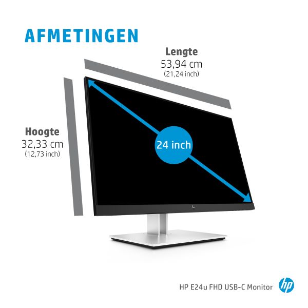 HP E24u G4 computer monitor 60,5 cm (23.8") 1920 x 1080 Pixels Full HD LCD Zwart, Zilver (189T0AA#ABB)