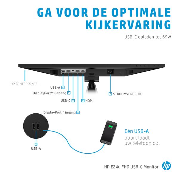 HP E24u G4 computer monitor 60,5 cm (23.8") 1920 x 1080 Pixels Full HD LCD Zwart, Zilver (189T0AA#ABB)