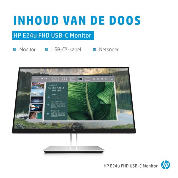 HP E24u G4 computer monitor 60,5 cm (23.8") 1920 x 1080 Pixels Full HD LCD Zwart, Zilver (189T0AA#ABB)