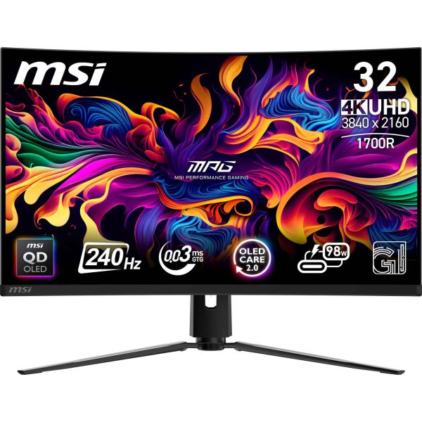 MSI MPG 321CURXDE QD-OLED computer monitor 80 cm (31.5") 3840 x 2160 Pixels 4K Ultra HD Zwart (9S6-3DD64T-005) MSI MPG 321CURXDE QD-OLED computer monitor 80 cm (31.5") 3840 x 2160 Pixels 4K Ultra HD Zwart (9S6-3DD64T-005)