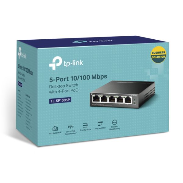 TP-Link TL-SF1005P Unmanaged Fast Ethernet (10/100) Power over Ethernet (PoE) Zwart (SF1005P)