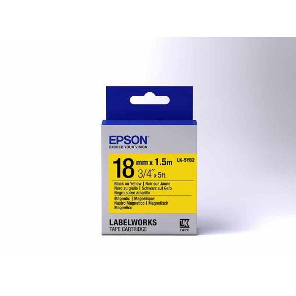 Epson Label Cartridge Magnetic LK-5YB2, zwart/geel 18 mm (1,5 m) (C53S655017)